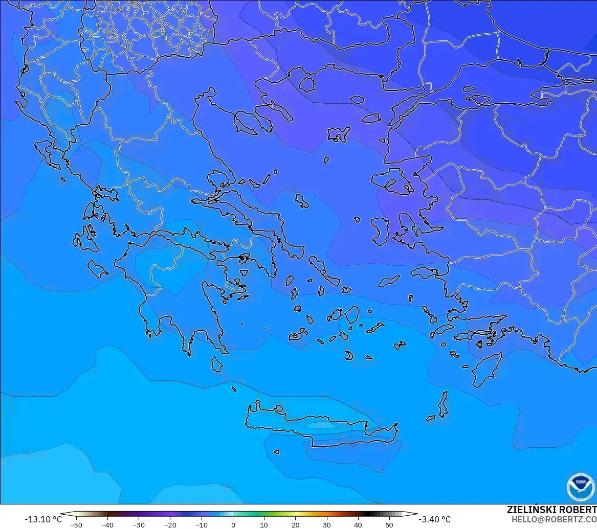 GFS モデル - ギリシャ, 気温（500hPa）