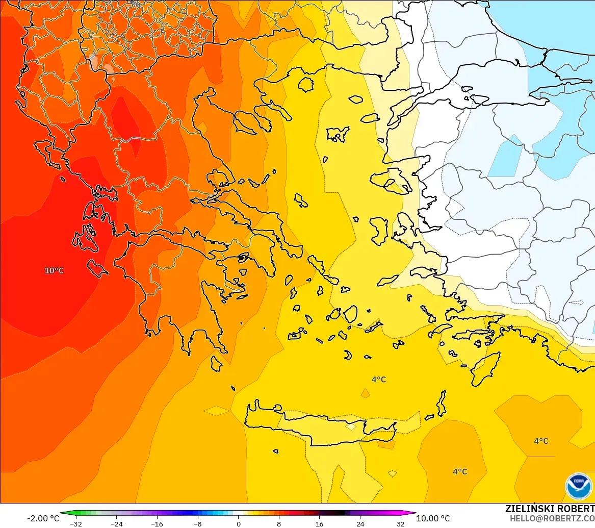 GFS モデル - ギリシャ, 気温異常（850hPa）