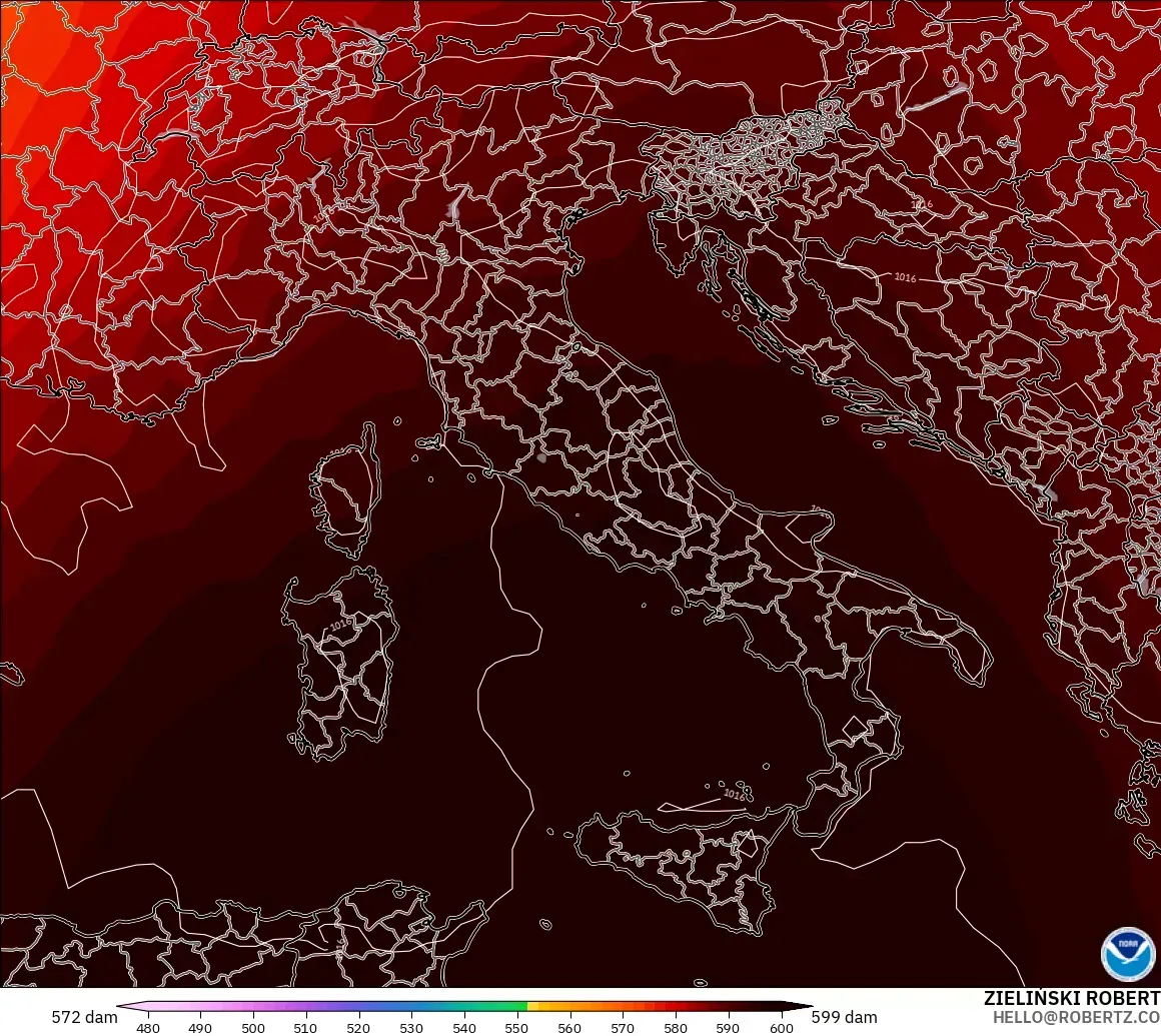 GFS モデル - イタリア, 500hPaのジオポテンシャル高度