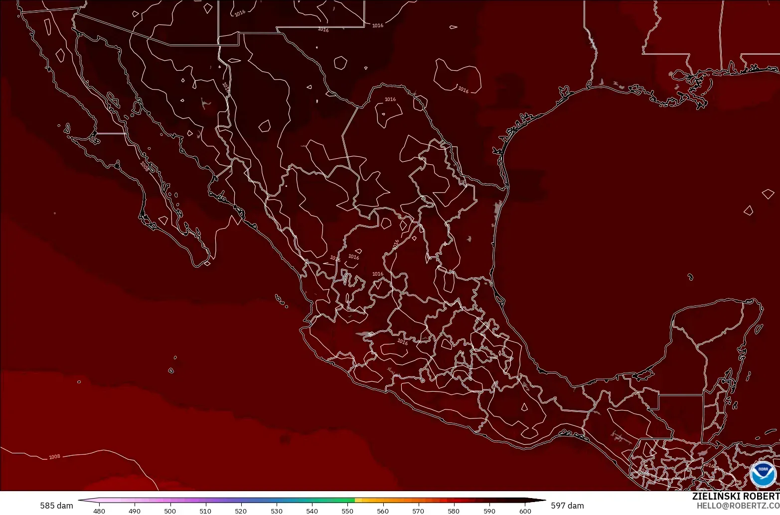 GFS モデル - メキシコ, 500hPaのジオポテンシャル高度