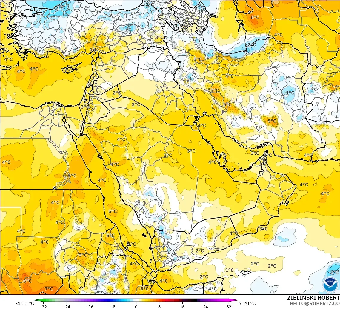 GFS モデル - 中東, 気温異常（850hPa）