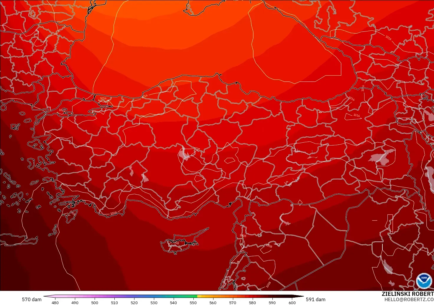 GFS モデル - トルコ, 500hPaのジオポテンシャル高度
