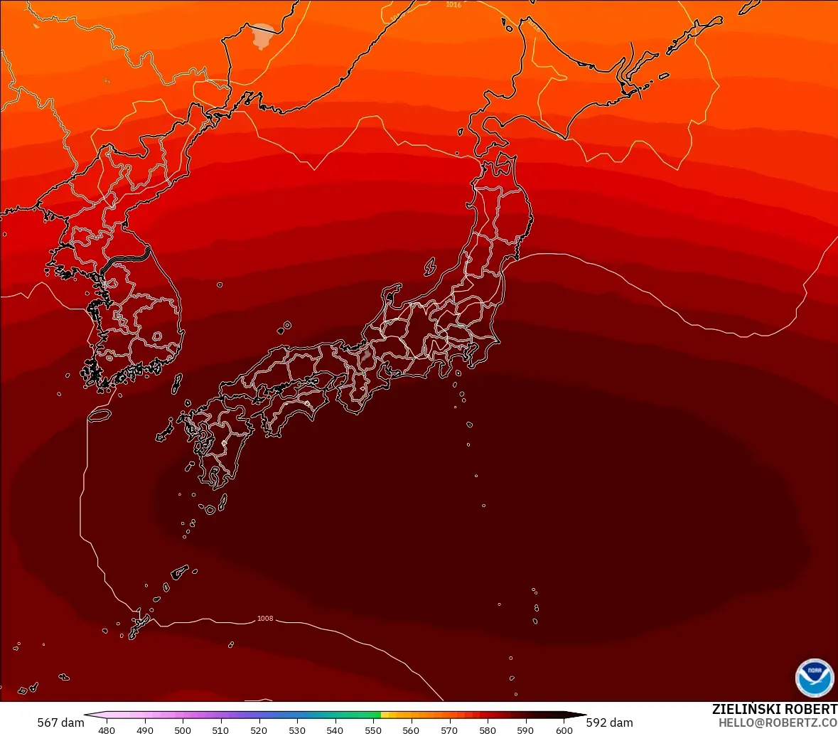 GFS モデル - 日本, 500hPaのジオポテンシャル高度