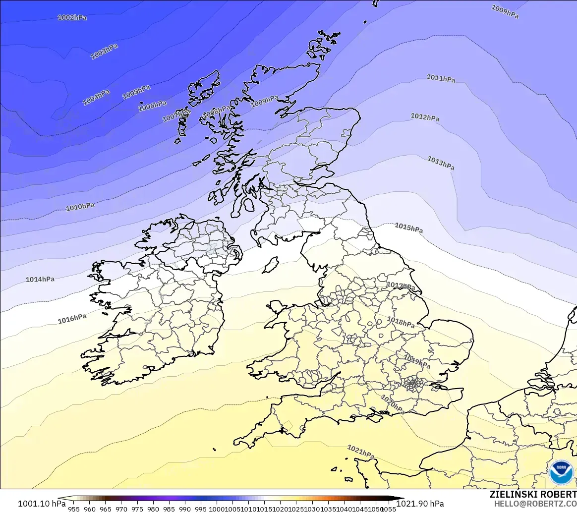 GFS モデル - イギリス, 気圧