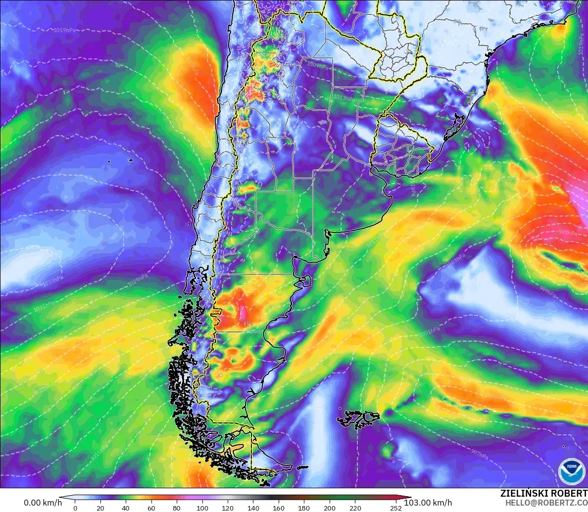 GFS モデル - アルゼンチン, 突風