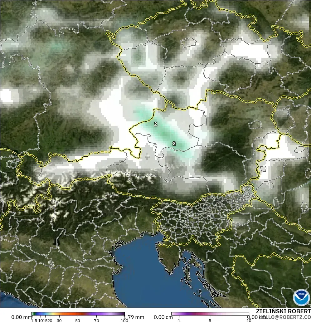 GFS モデル - オーストリア, 降水量、雲、気圧