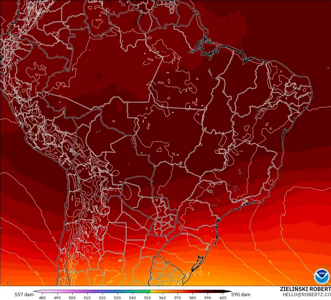 GFS モデル - ブラジル, 500hPaのジオポテンシャル高度