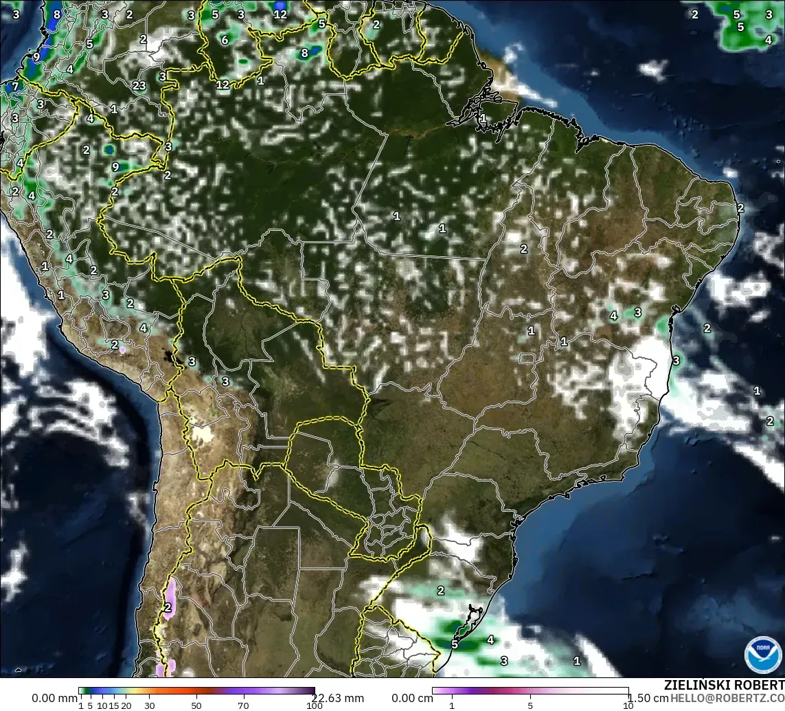 GFS モデル - ブラジル, 降水量、雲、気圧