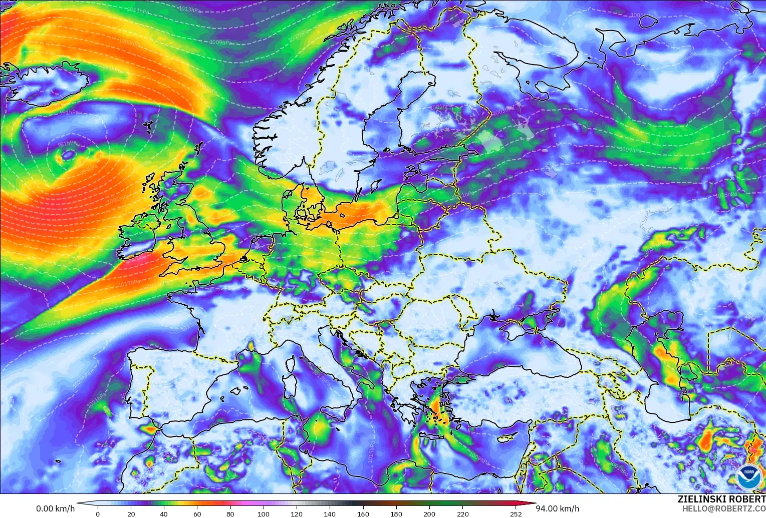 GFS モデル - ヨーロッパ, 突風