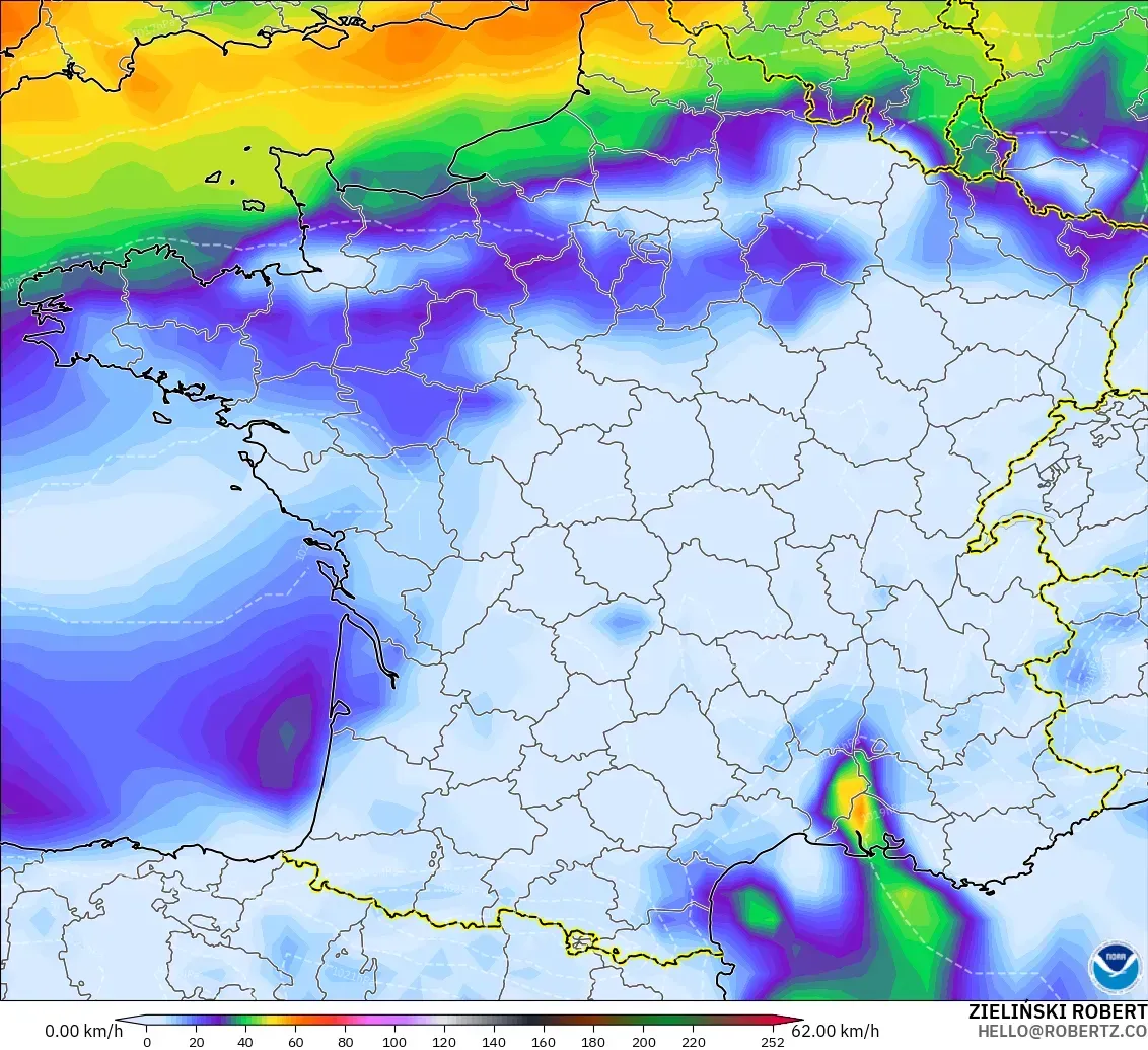 GFS モデル - フランス, 突風