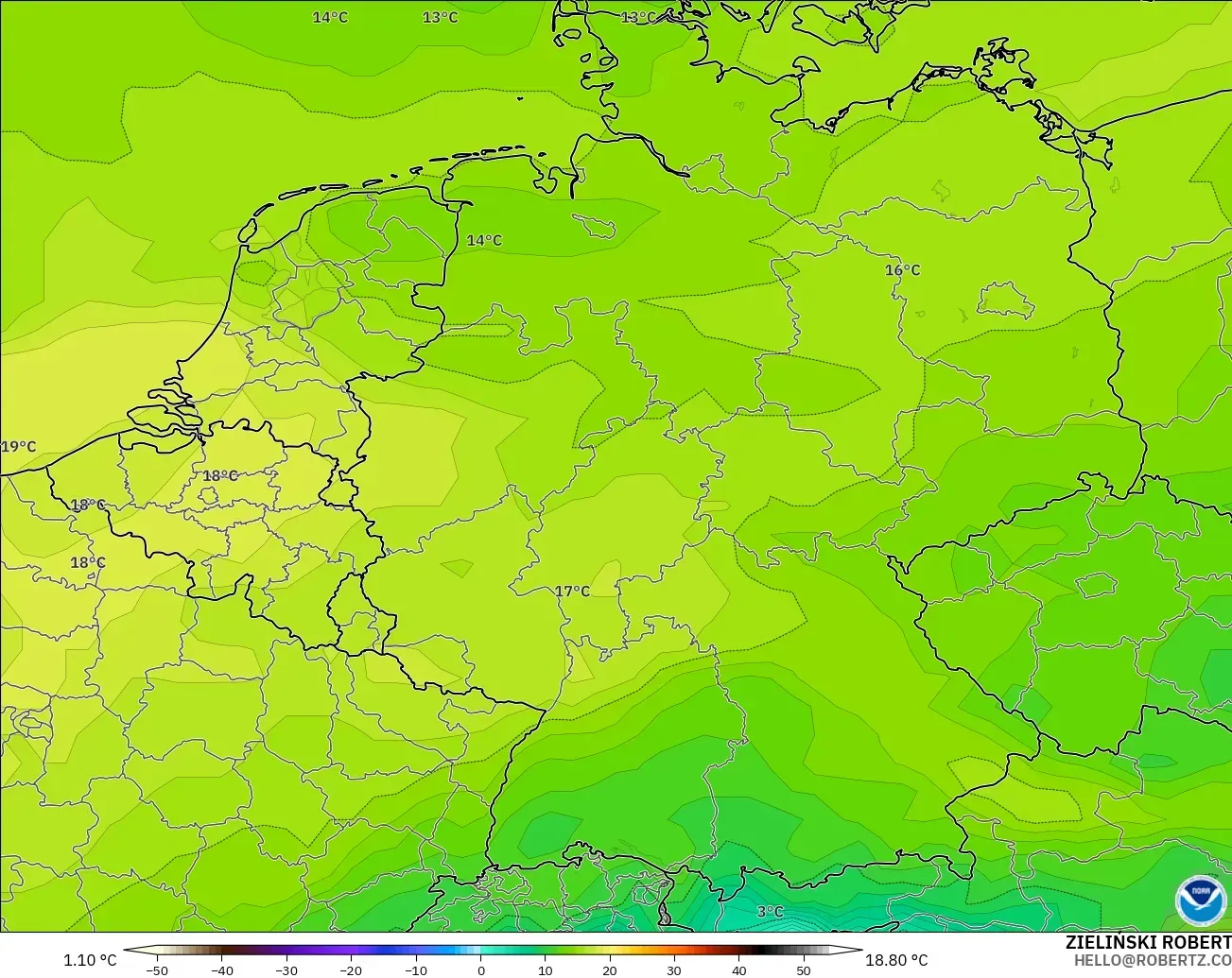 GFS モデル - ドイツ, 露点温度（2m）
