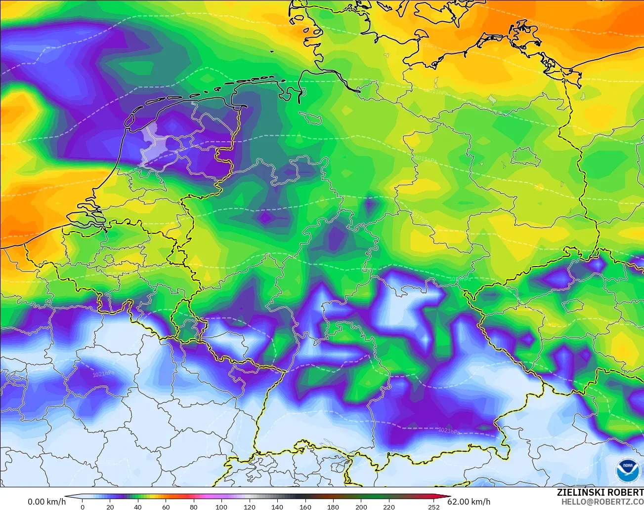 GFS モデル - ドイツ, 突風