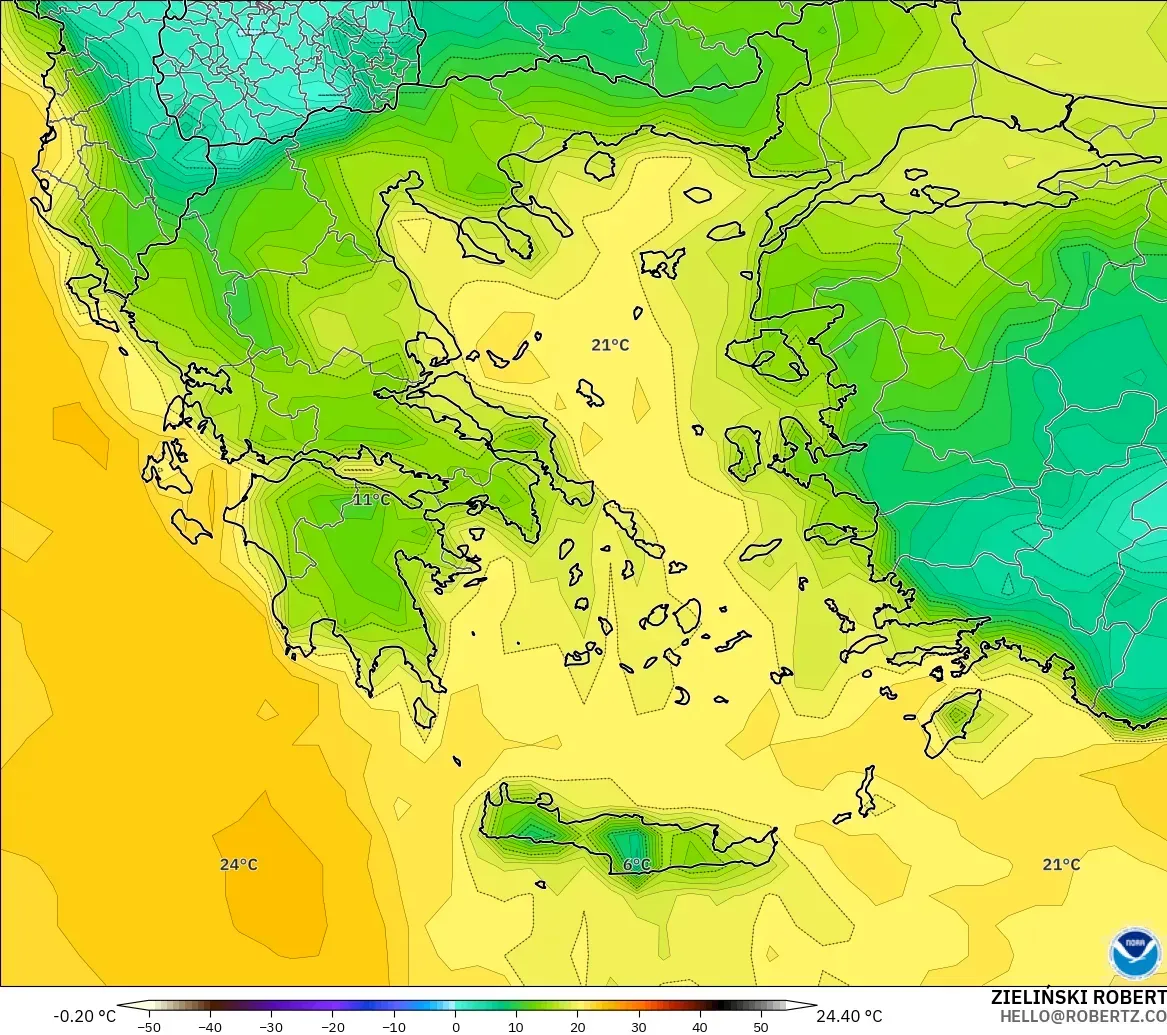 GFS モデル - ギリシャ, 露点温度（2m）