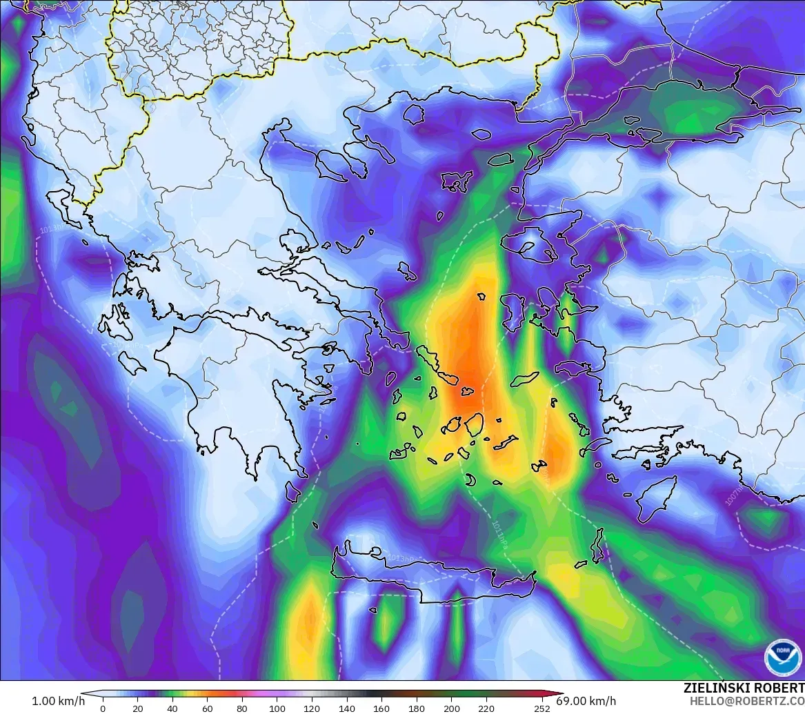 GFS モデル - ギリシャ, 突風