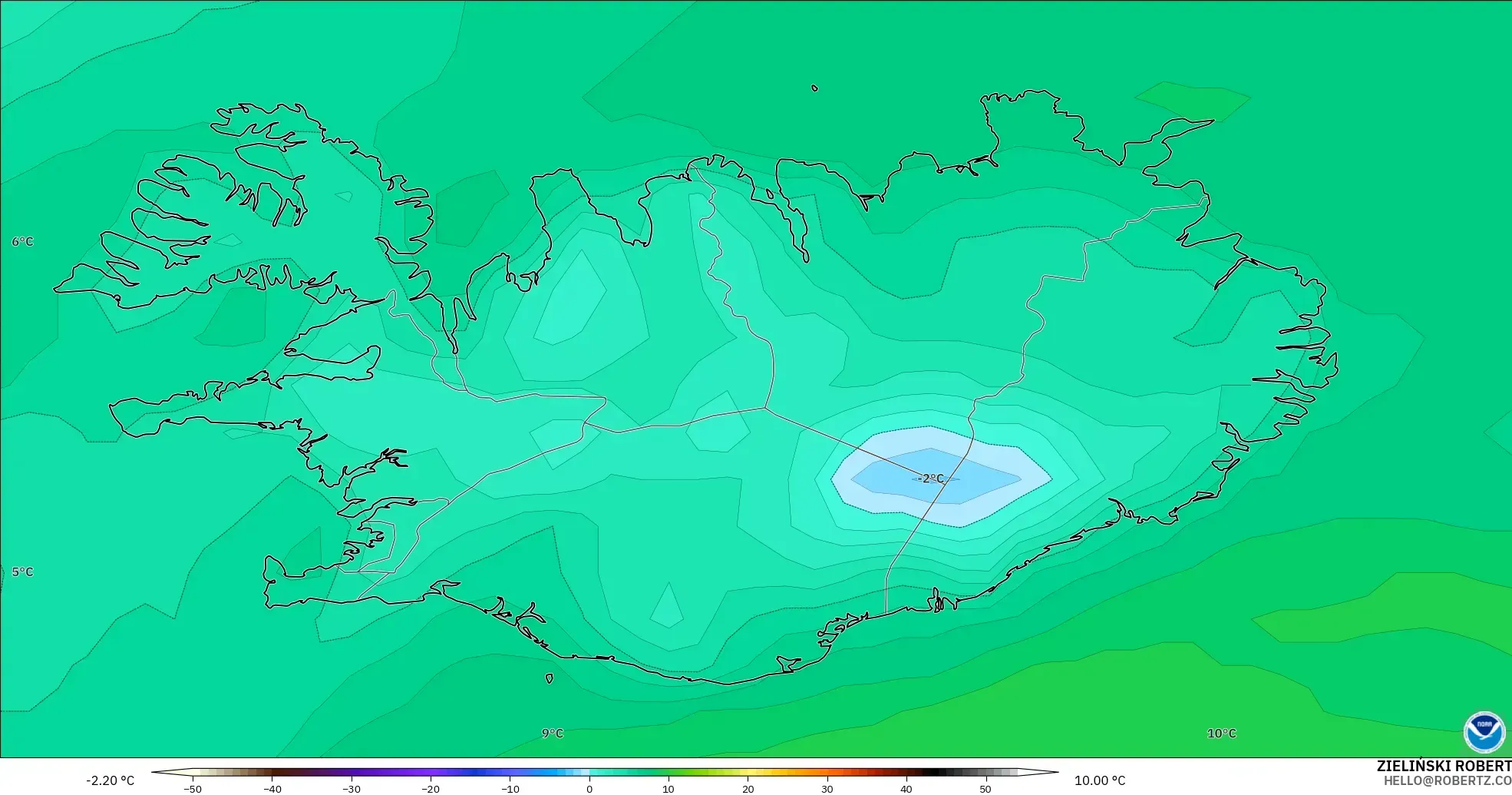 GFS モデル - アイスランド, 露点温度（2m）