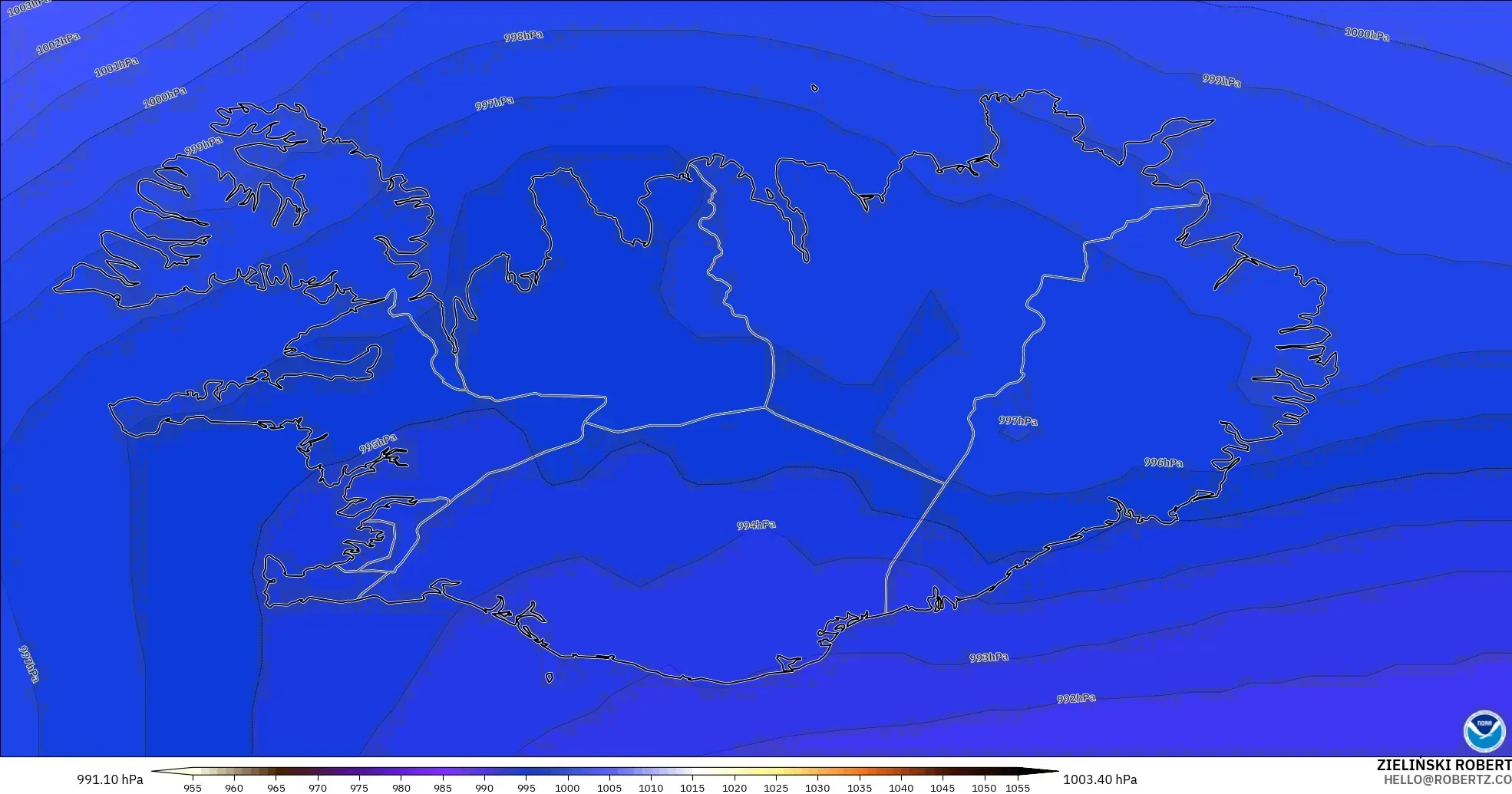 GFS モデル - アイスランド, 気圧