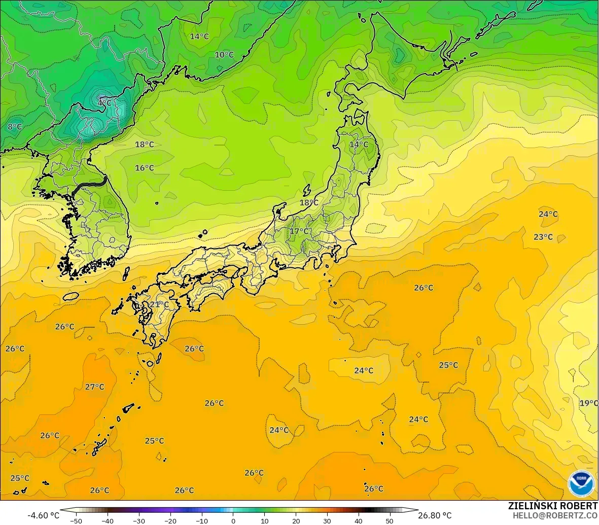 GFS モデル - 日本, 露点温度（2m）