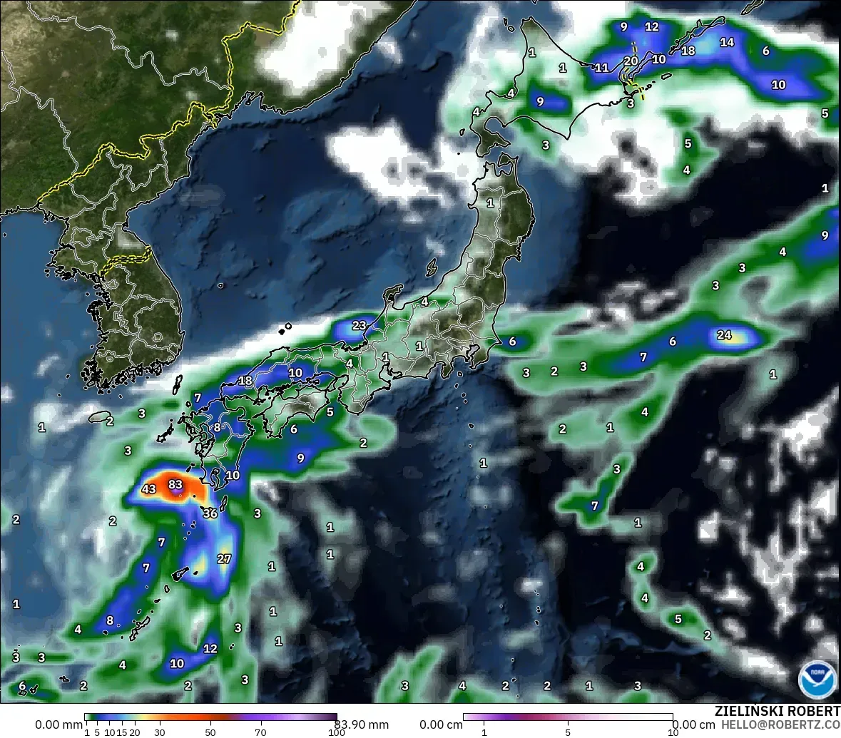 GFS モデル - 日本, 降水量、雲、気圧