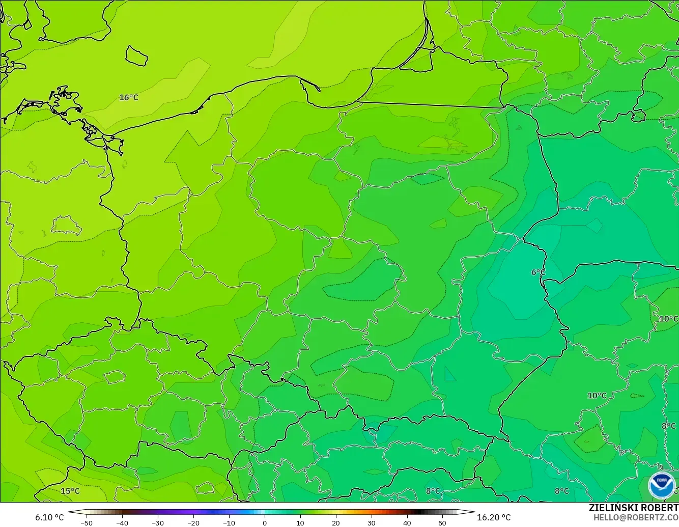 GFS モデル - ポーランド, 露点温度（2m）
