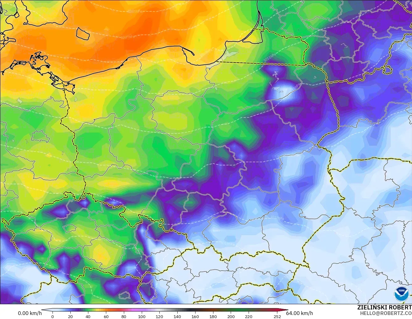 GFS モデル - ポーランド, 突風