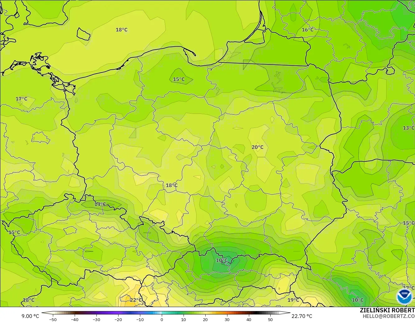 GFS モデル - ポーランド, 気温（2m）