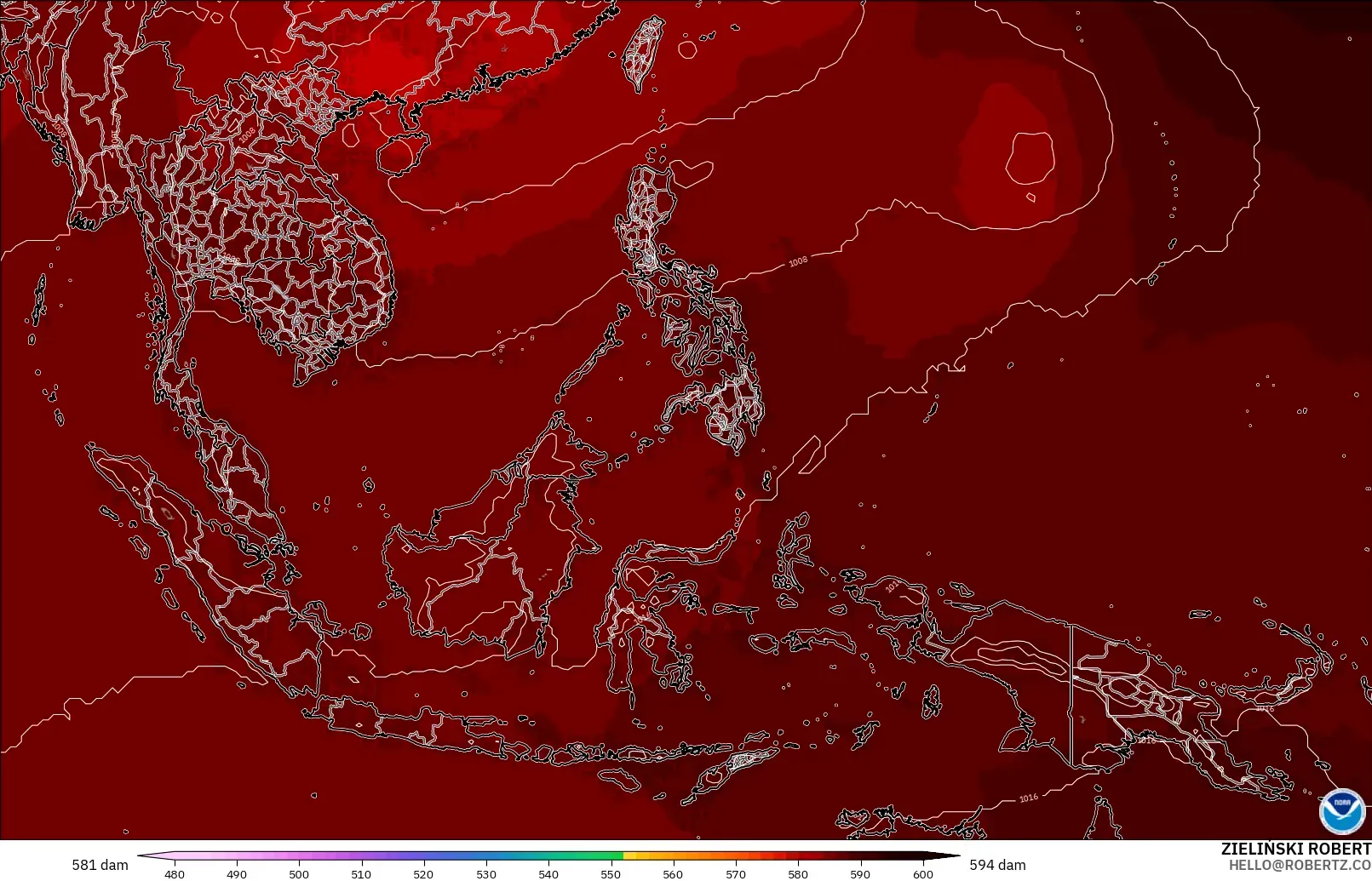 GFS モデル - 東南アジア, 500hPaのジオポテンシャル高度