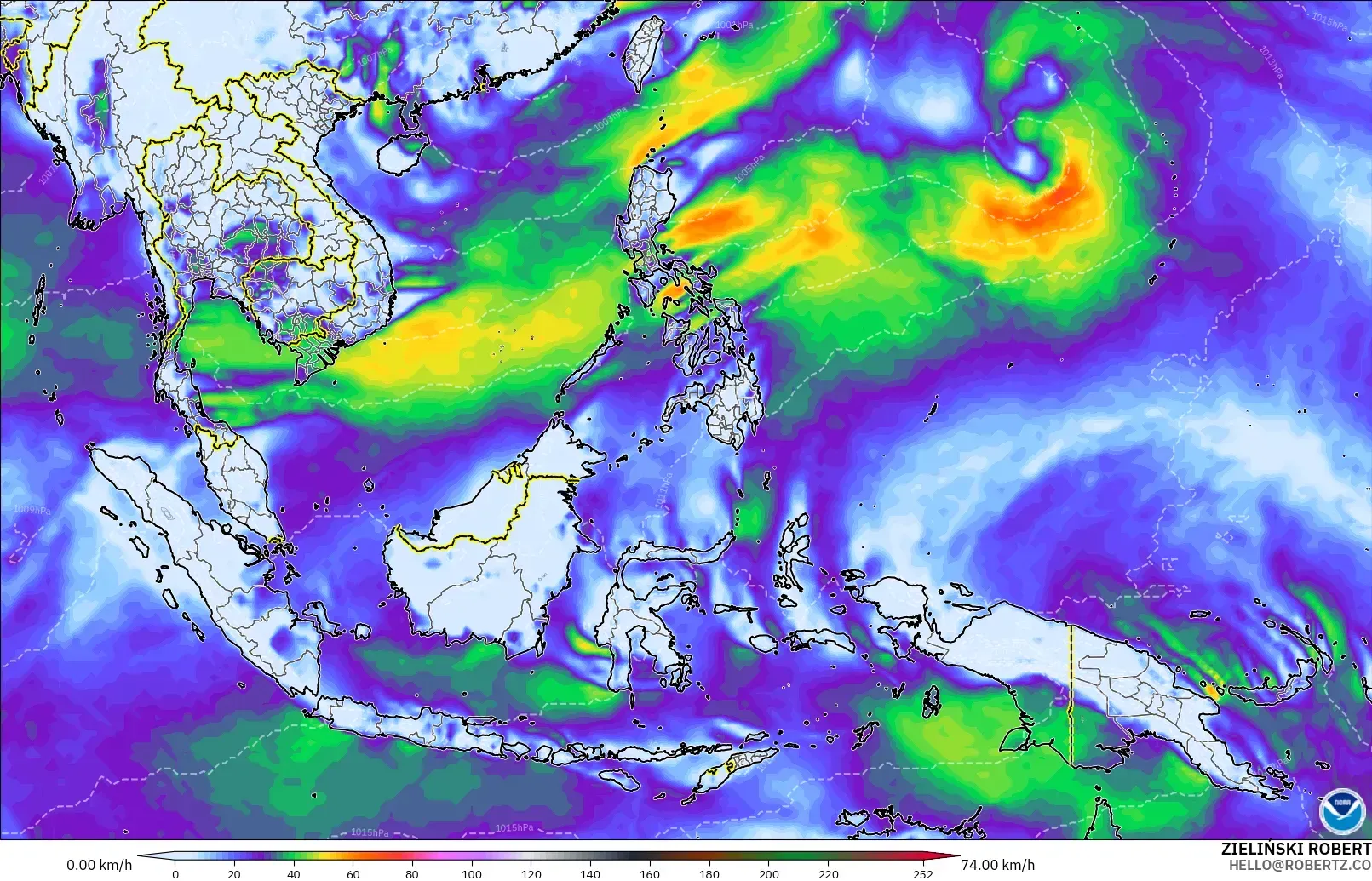 GFS モデル - 東南アジア, 突風（最大）