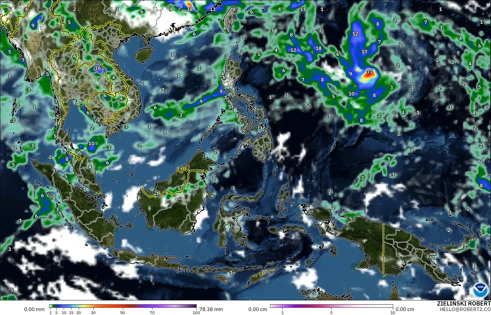 GFS モデル - 東南アジア, 降水量、雲、気圧
