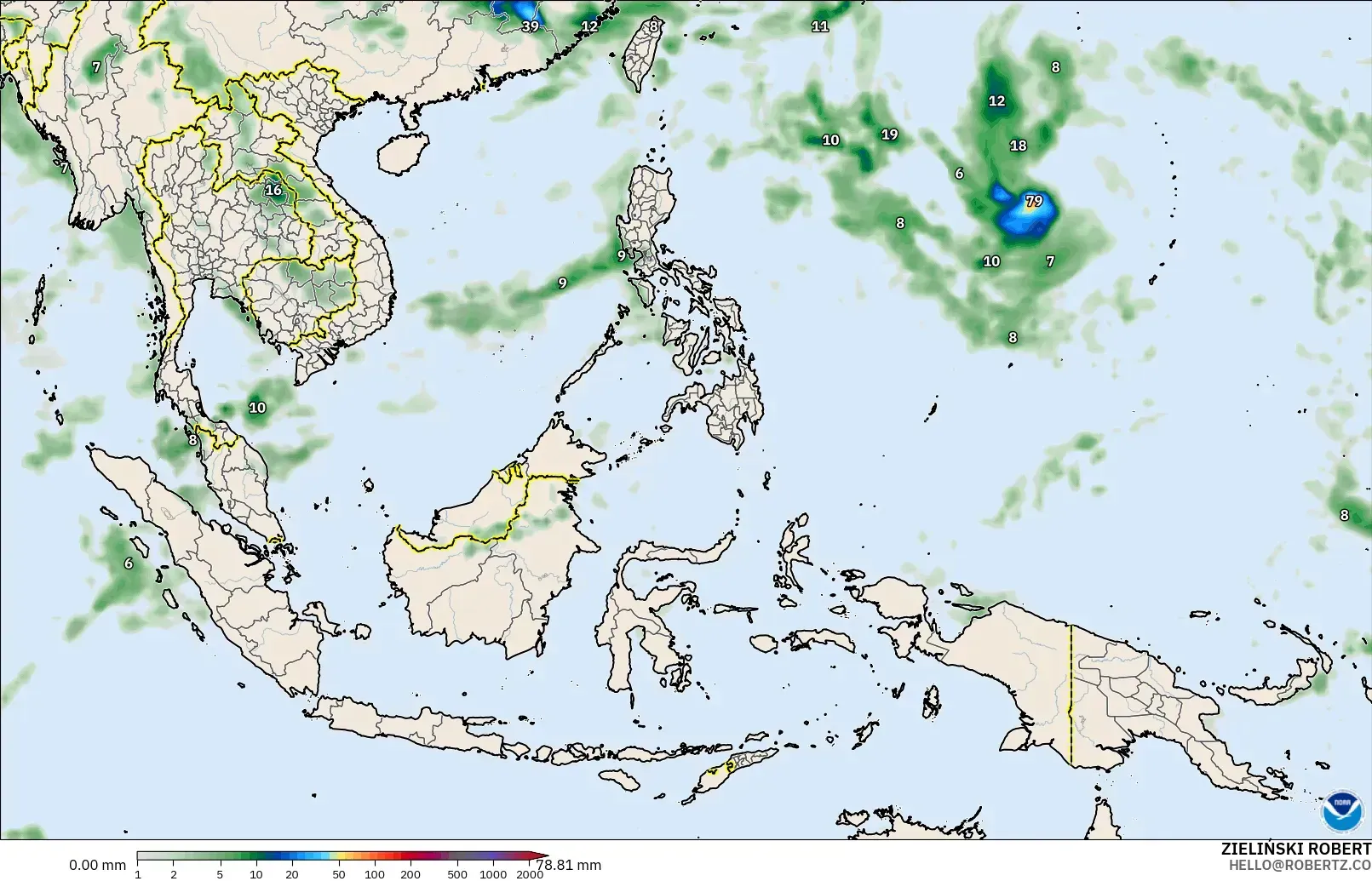 GFS モデル - 東南アジア, 降水量の合計