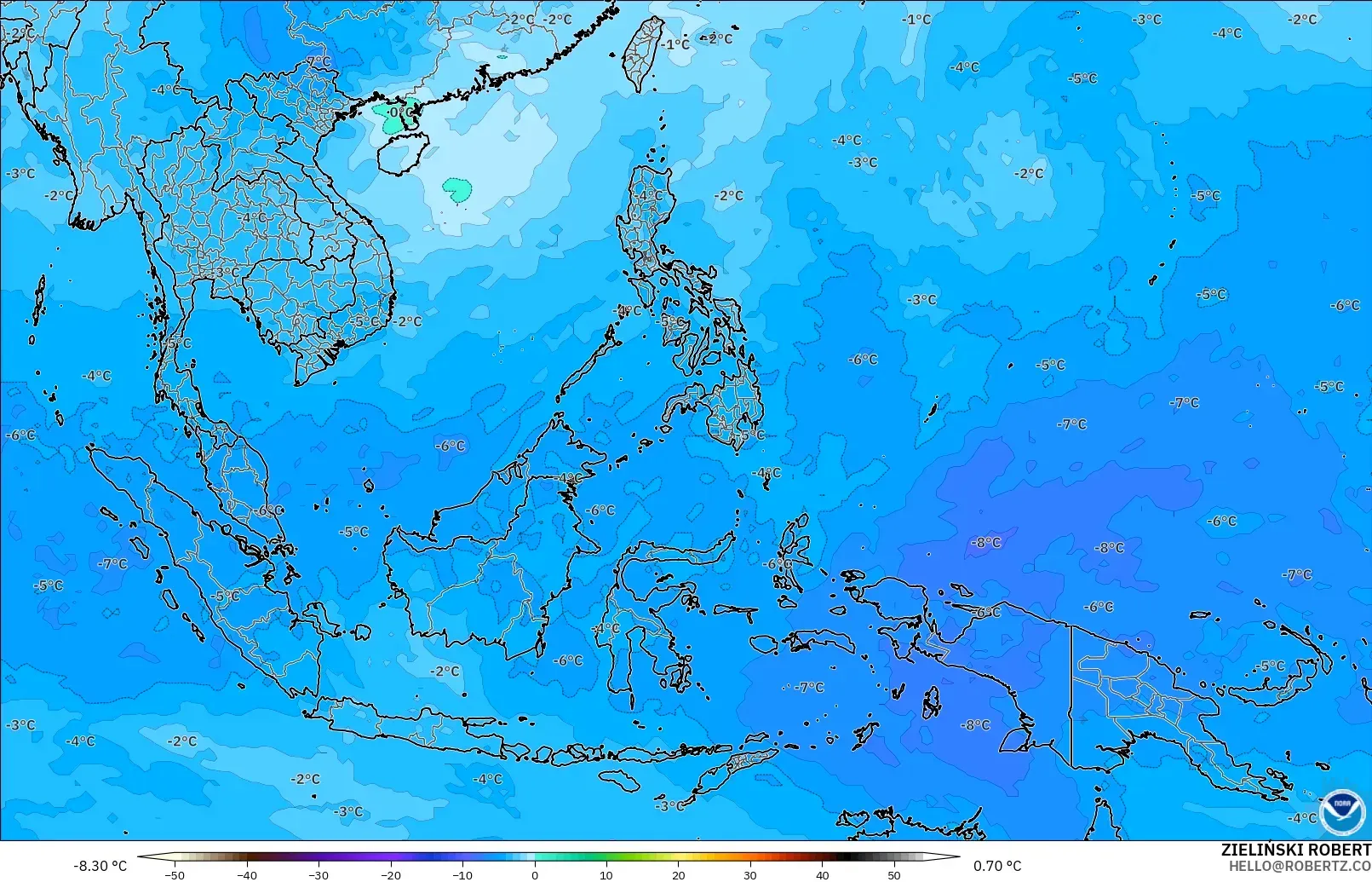 GFS モデル - 東南アジア, 気温（500hPa）