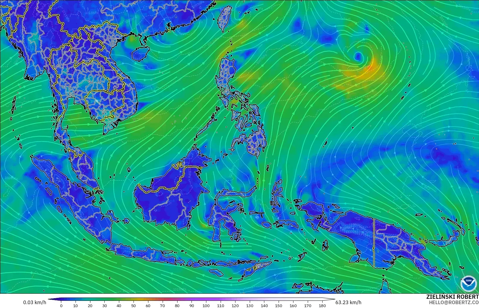 GFS モデル - 東南アジア, 風速（10m）