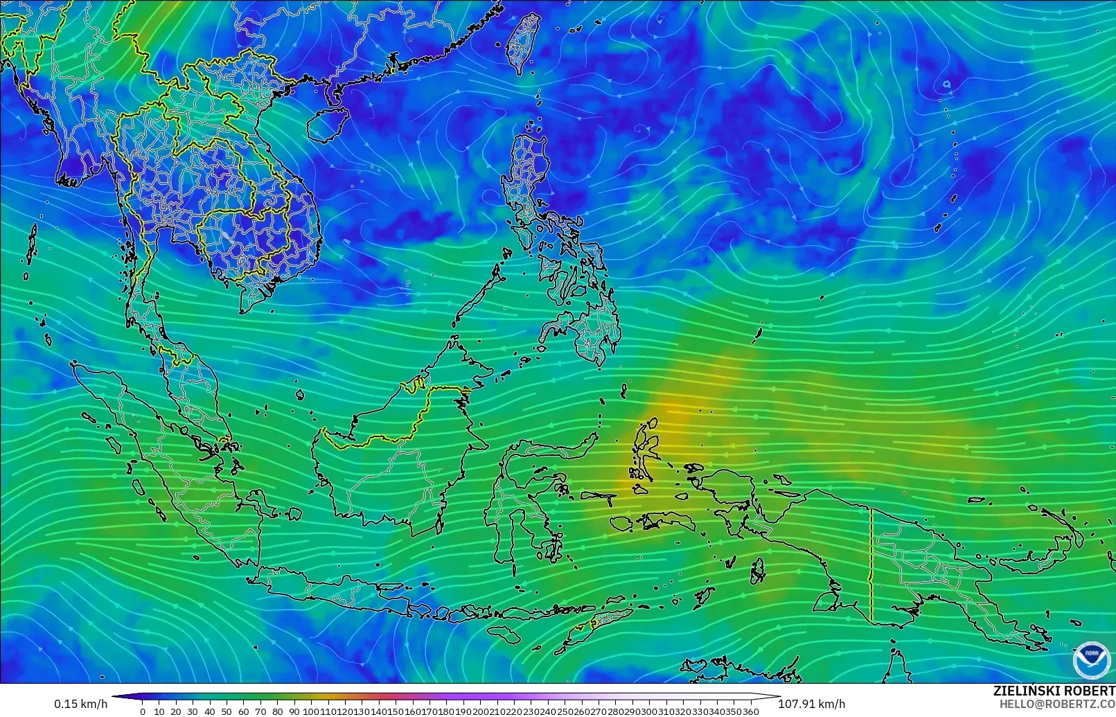 GFS モデル - 東南アジア, 風速（300hPa）
