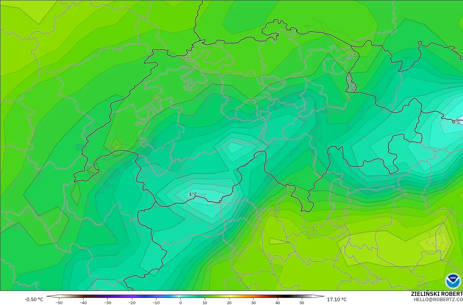 GFS モデル - スイス, 露点温度（2m）