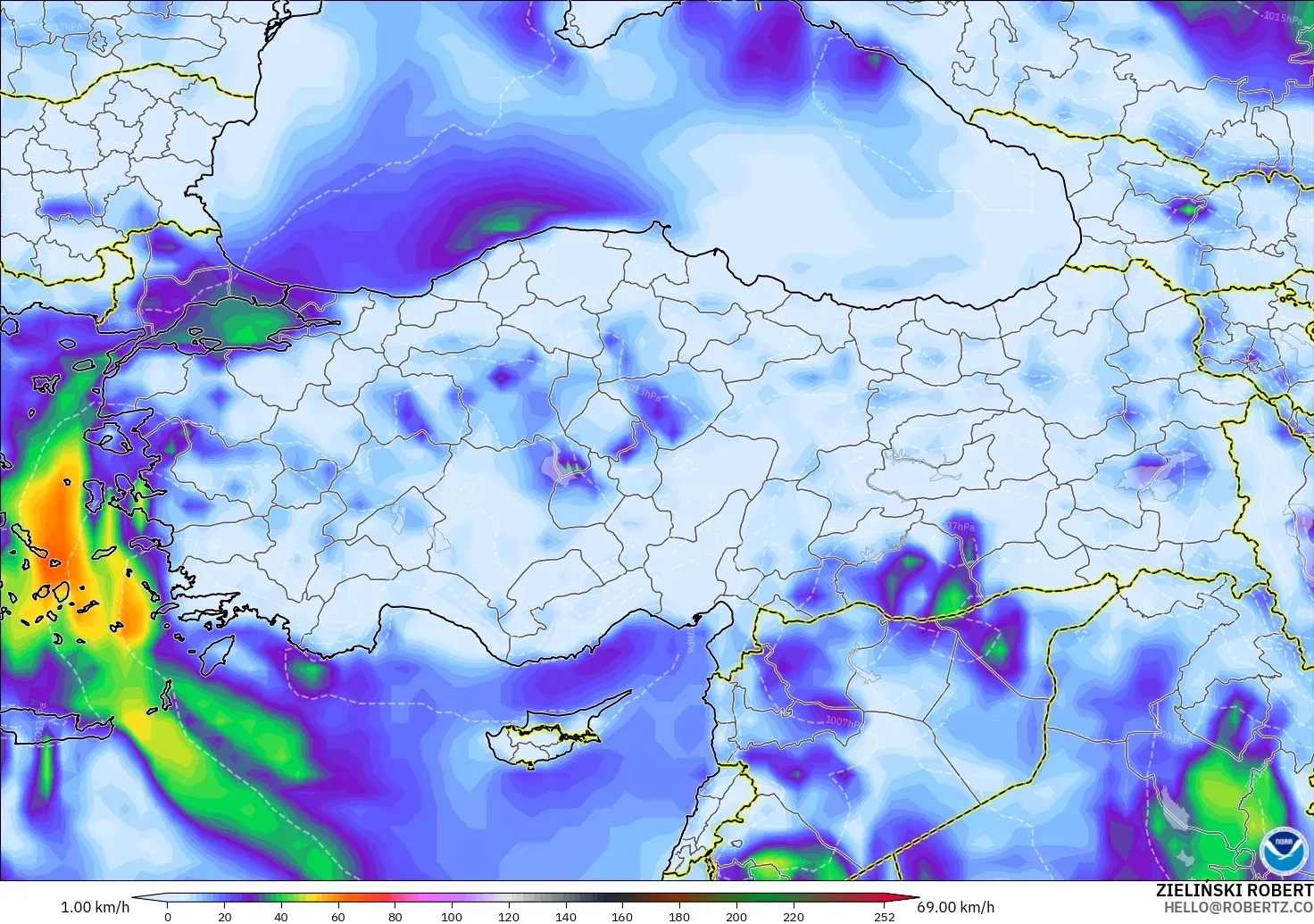 GFS モデル - トルコ, 突風