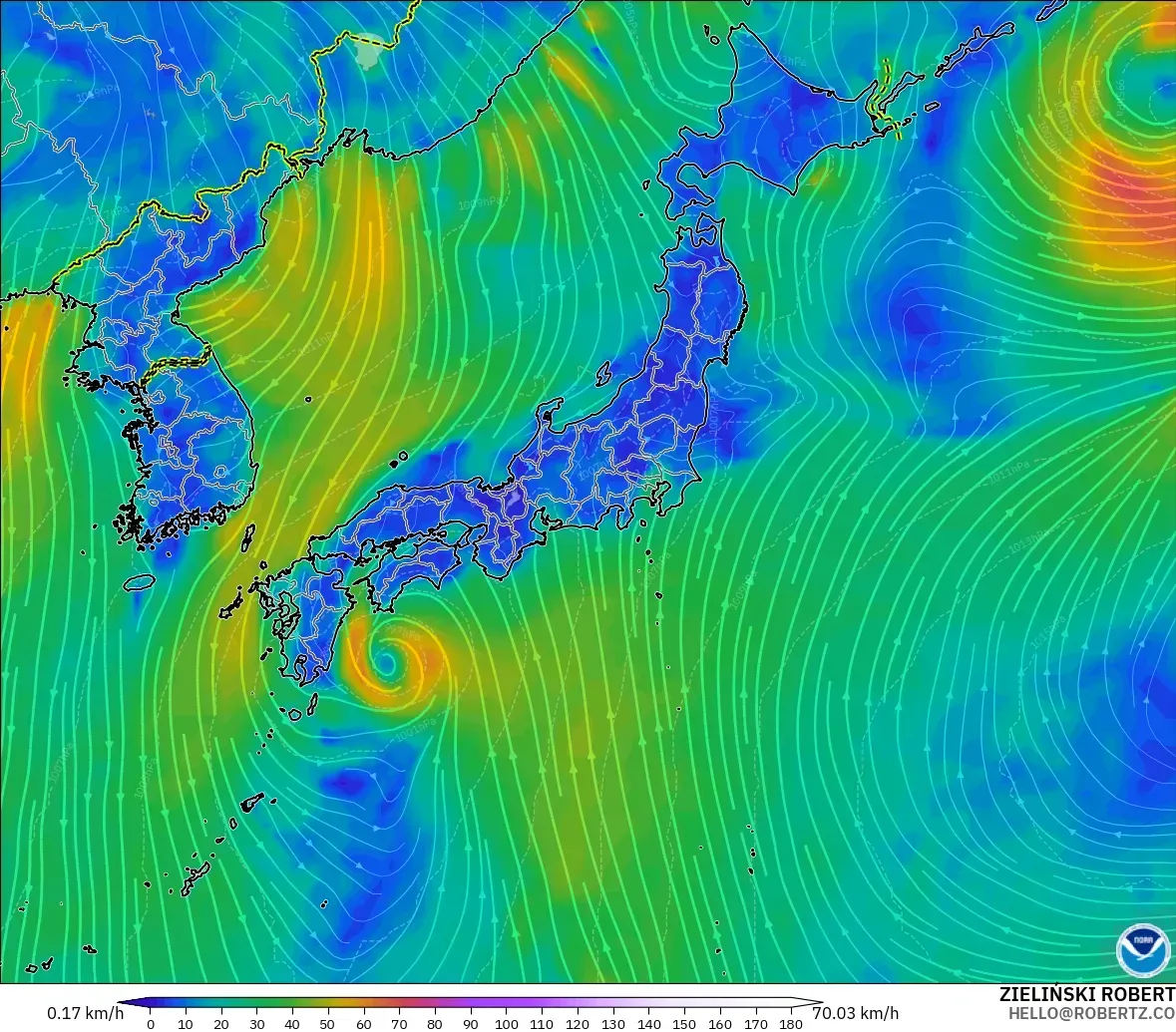 GFS モデル - 日本, 風速（10m）