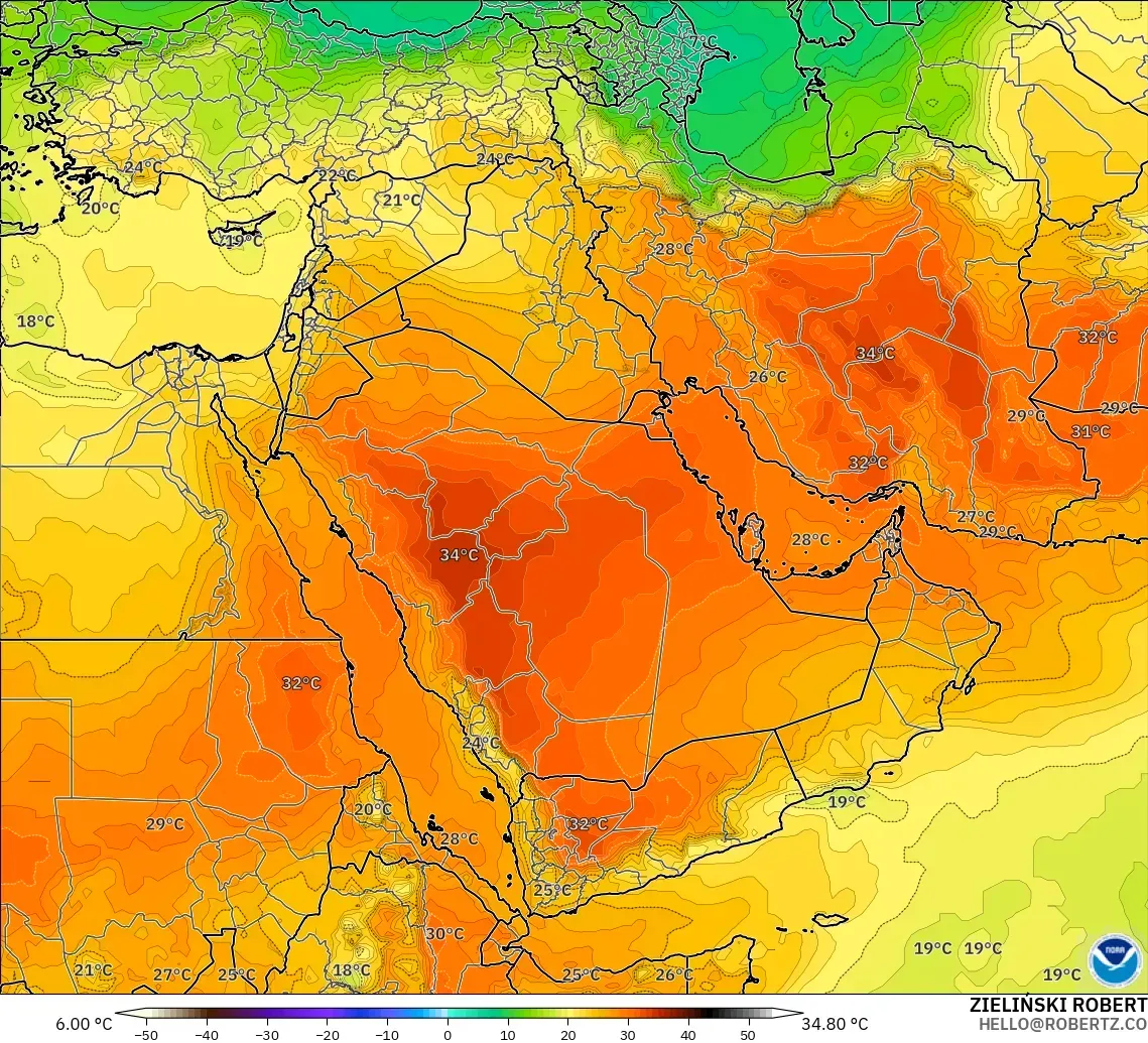 GFS モデル - 中東, 気温（850hPa）