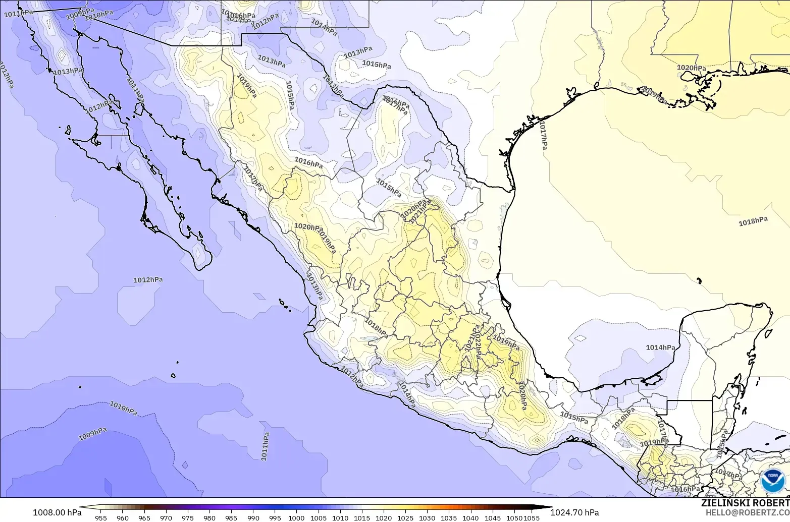 GFS モデル - メキシコ, 気圧