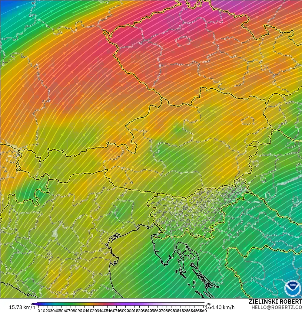 GFS モデル - オーストリア, 風速（300hPa）