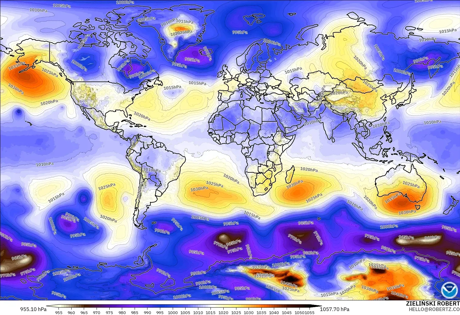 GFS モデル - 世界, 気圧