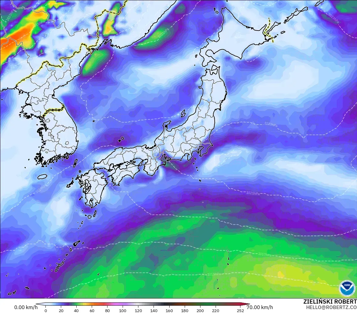 GFS モデル - 日本, 突風（最大）