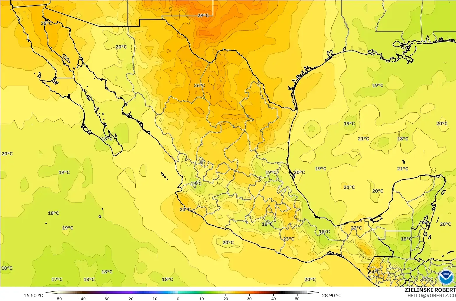 GFS モデル - メキシコ, 気温（850hPa）