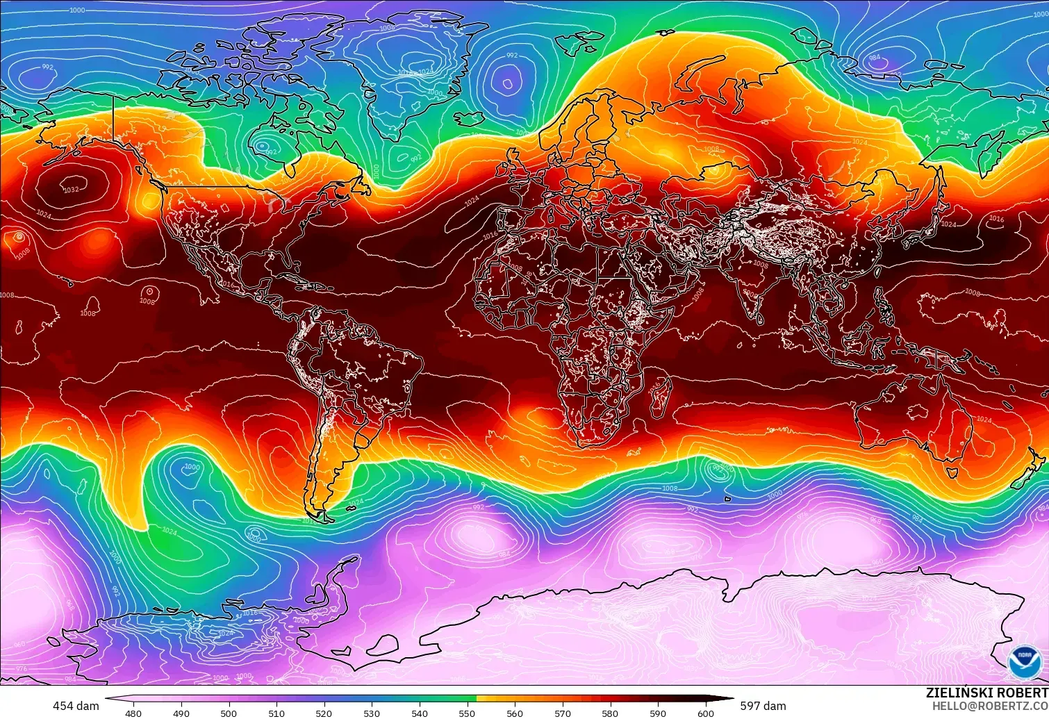GFS モデル - 世界, 500hPaのジオポテンシャル高度