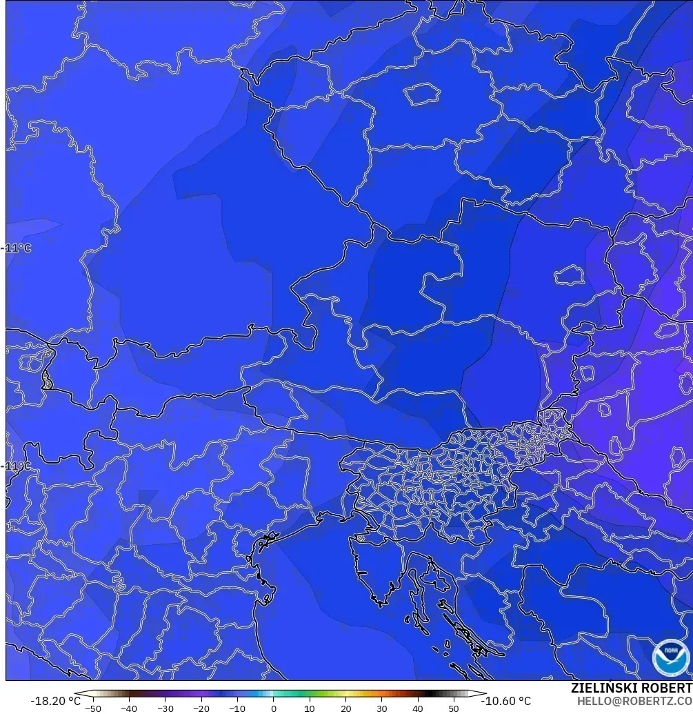 GFS モデル - オーストリア, 気温（500hPa）