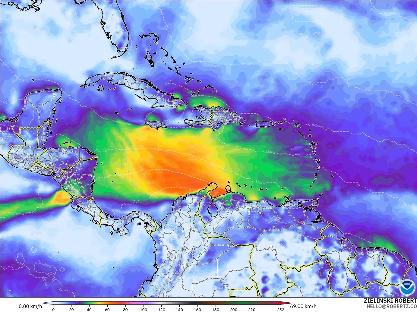 GFS モデル - カリブ海, 突風