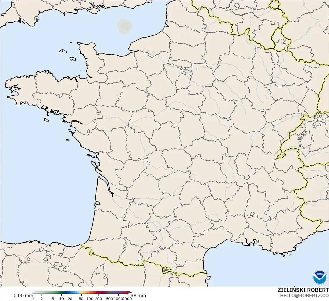 GFS モデル - フランス, 降水量の合計