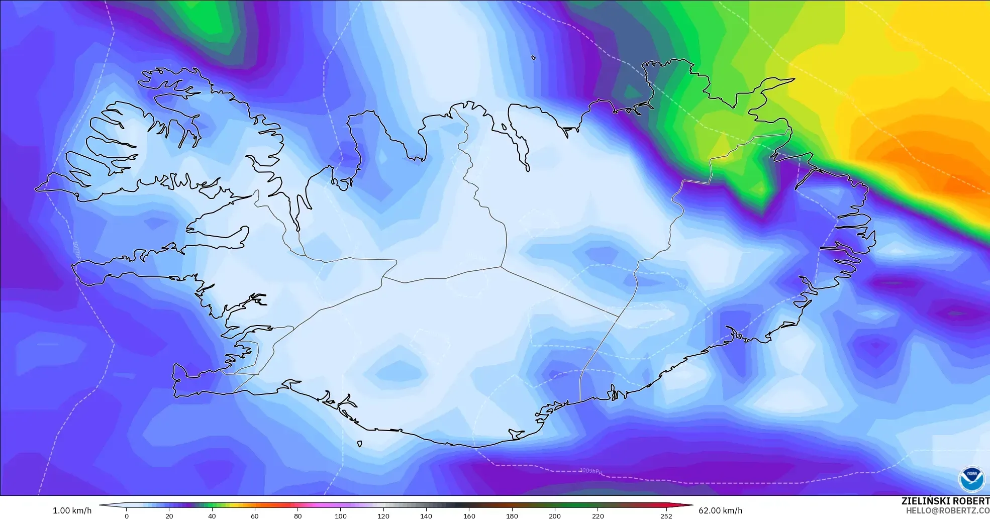 GFS モデル - アイスランド, 突風