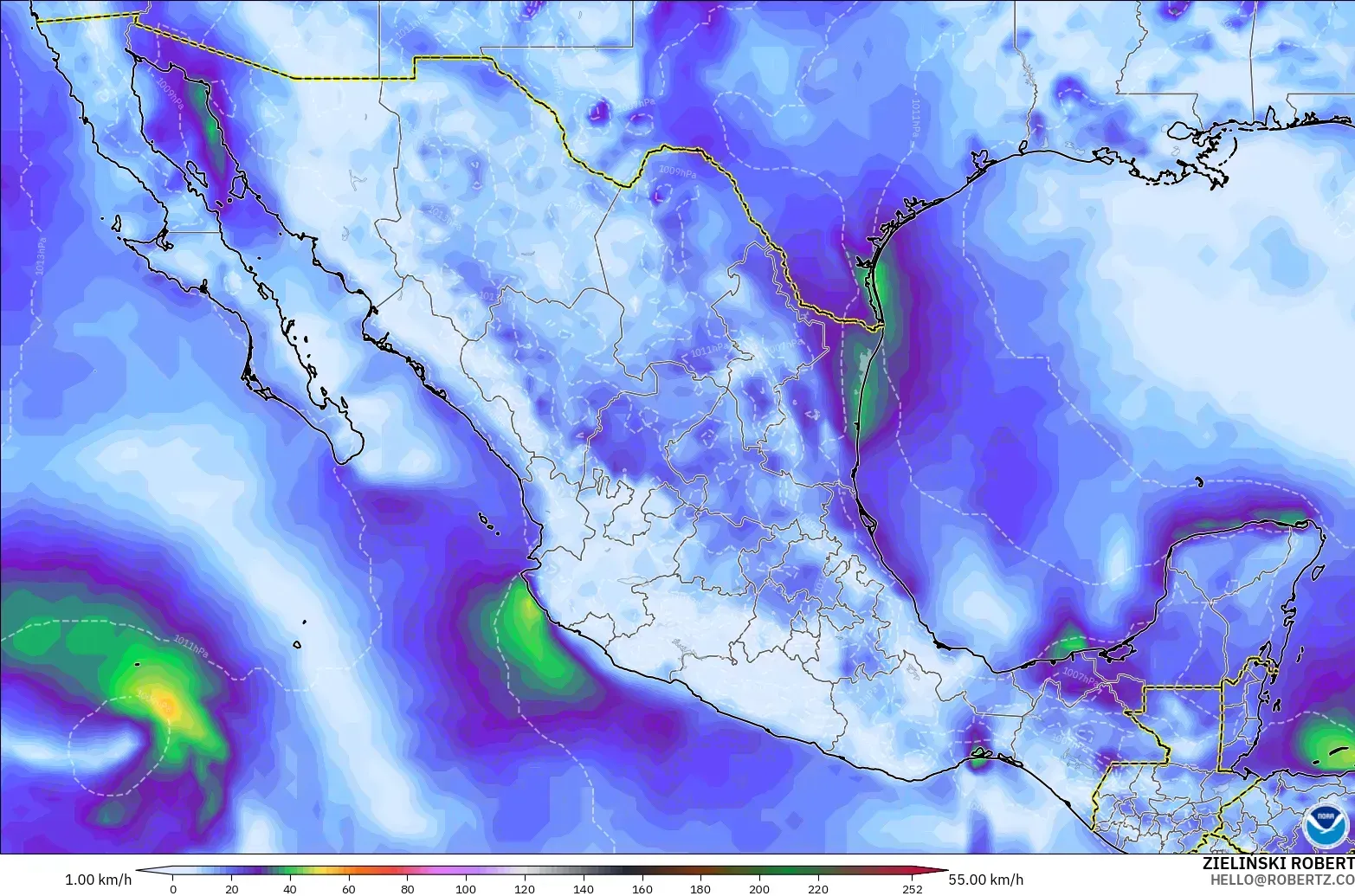 GFS モデル - メキシコ, 突風