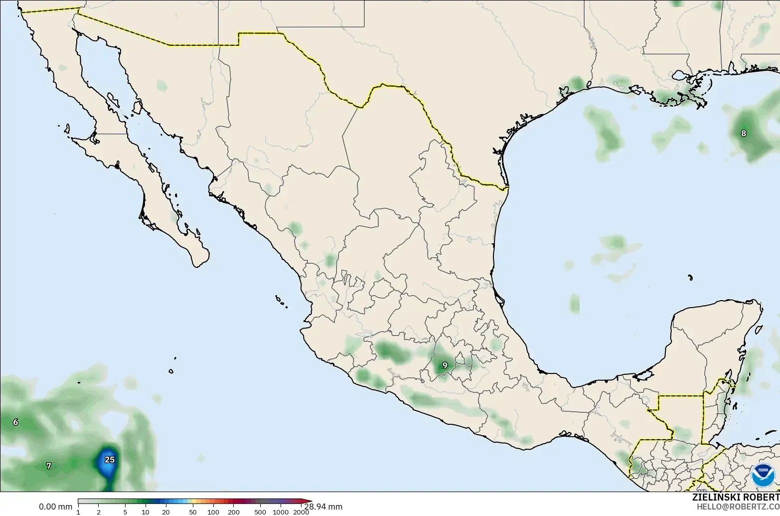 GFS モデル - メキシコ, 降水量の合計
