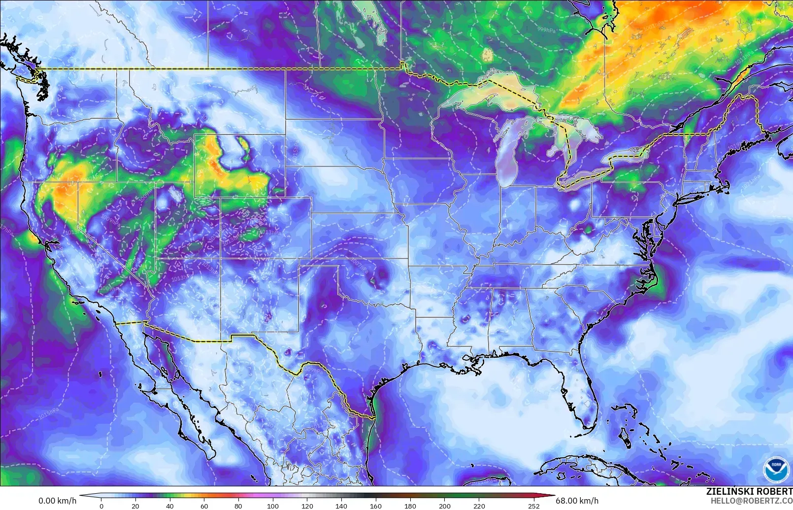 GFS モデル - アメリカ合衆国, 突風