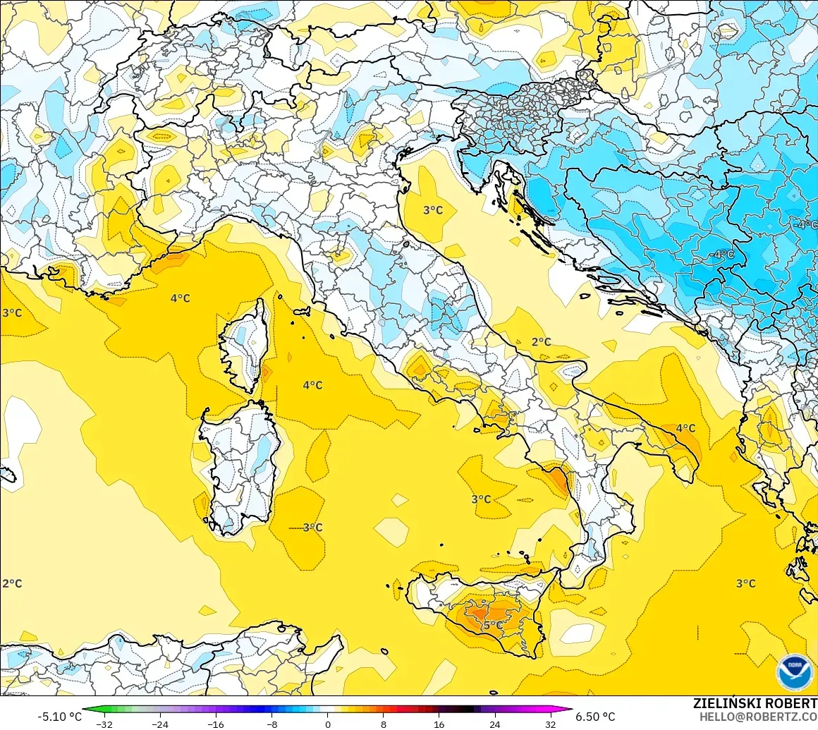 GFS モデル - イタリア, 気温異常（2m）